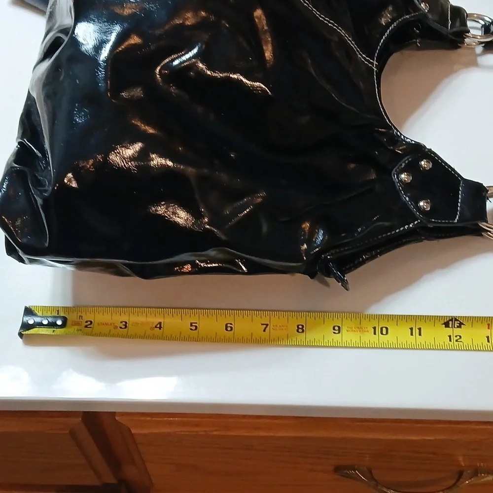 Beverly Hills Polo Club black patent leather shoulder bag. Vintage